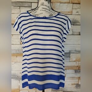 NWT JOIE Blue and White Striped Women's Silk Top Size M